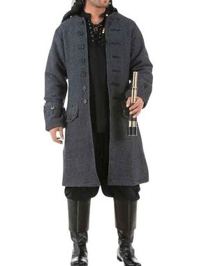The Pirate Dressing Jack Sparrow Coat Gray Tweed Renaissance Cosplay NWT XXL